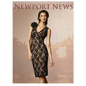 Newport News Dress Floral Lace Mesh Midi Cocktail Formal Romantic Black Cream